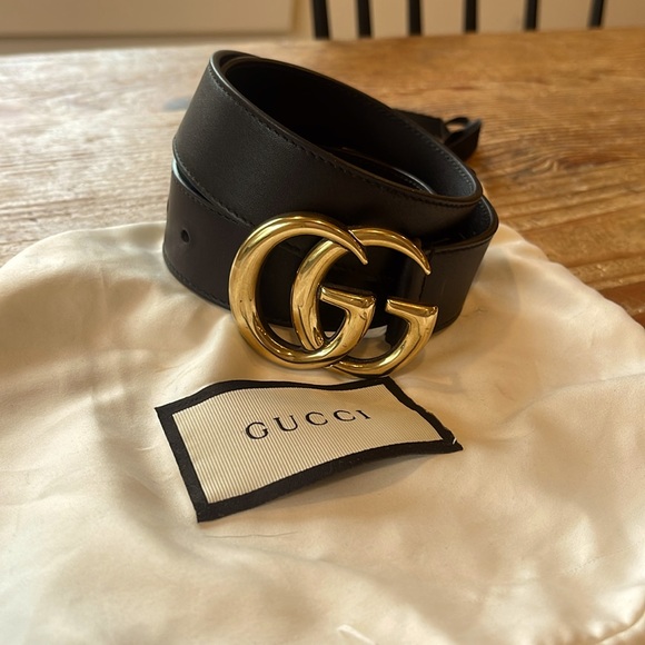Gucci Marmot Leather Belt with Gold GG Buckle - Picture 1 of 6